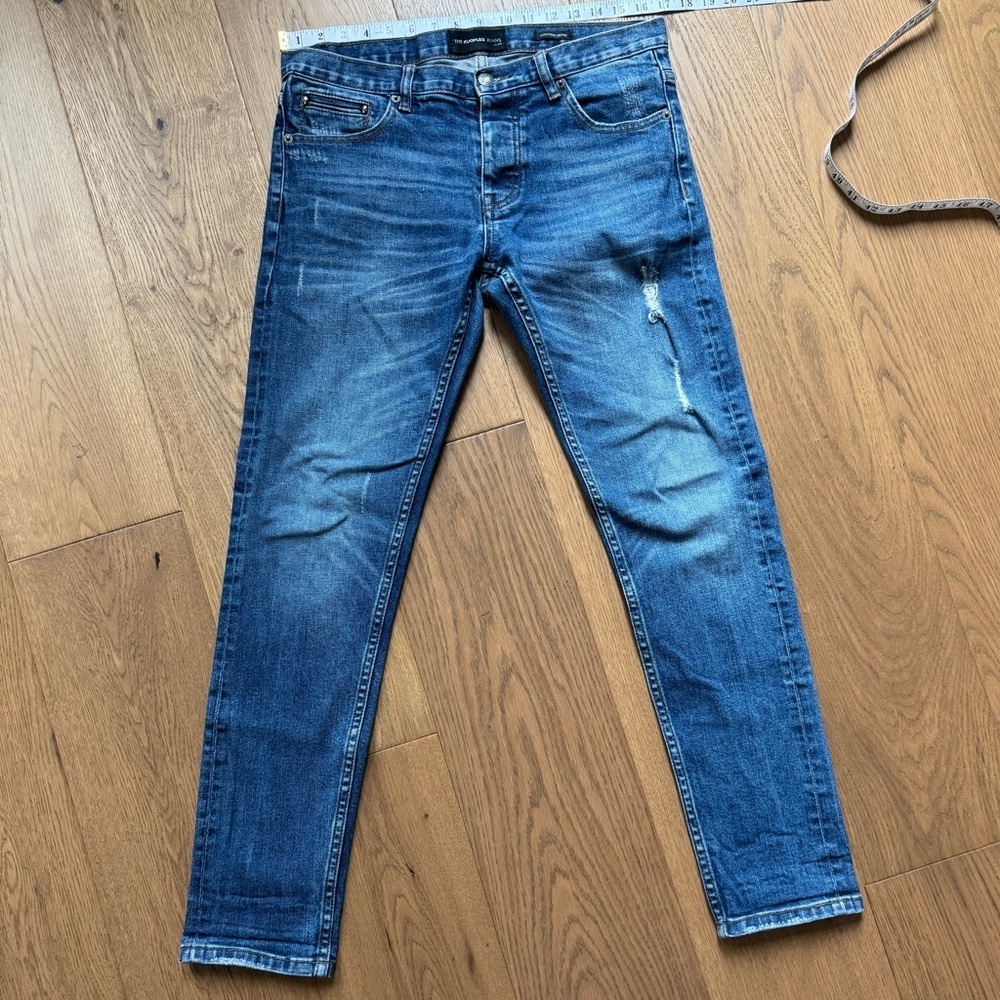 The Kooples Men’s Slim Fit Jeans - Size 31 - Medium Blue Distressed Button Fly
